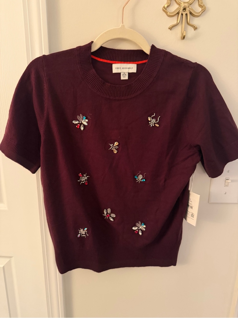 Free Assembly Anthropologie inspired sweater top bejeweled insects